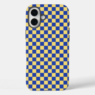 Boter geel en blauw geruit bordpatroon iPhone 16 plus hoesje