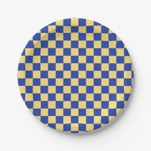 Boter geel en blauw geruit bordpatroon papieren bordje