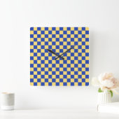 Boter geel en blauw geruit bordpatroon vierkante klok (Huis)