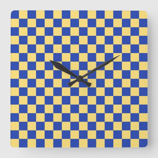 Boter geel en blauw geruit bordpatroon vierkante klok (Voorkant)