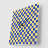 Boter geel en blauw geruit bordpatroon vierkante klok (Hoek)