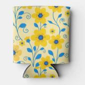 Boter Geel en Blauwe Bloemen Blikjeskoeler (Voorkant)