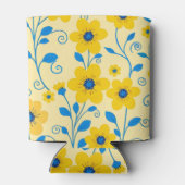 Boter Geel en Blauwe Bloemen Blikjeskoeler (Achterkant)