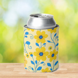 Boter Geel en Blauwe Bloemen Blikjeskoeler