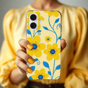 Boter Geel en Blauwe Bloemen iPhone 16 Hoesje