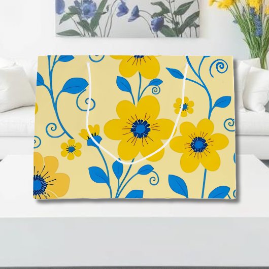 Boter Geel en Blauwe Bloemen Groot Cadeauzakje