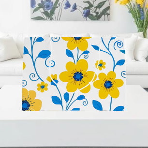 Boter Geel en Blauwe Bloemen Groot Cadeauzakje