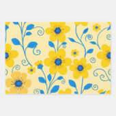 Boter Geel en Blauwe Bloemen Inpakpapier Vel (Voorkant 2)
