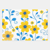 Boter Geel en Blauwe Bloemen Inpakpapier Vel (Voorkant 3)