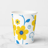 Boter Geel en Blauwe Bloemen Papieren Bekers (Achterkant)