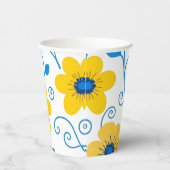 Boter Geel en Blauwe Bloemen Papieren Bekers (Rechts)