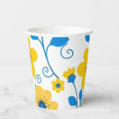 Boter Geel en Blauwe Bloemen Papieren Bekers (Voorkant)