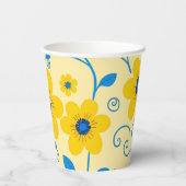Boter Geel en Blauwe Bloemen Papieren Bekers (Achterkant)