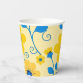 Boter Geel en Blauwe Bloemen Papieren Bekers (Voorkant)