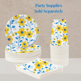 Boter Geel en Blauwe Bloemen Papieren Bekers