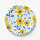 Boter Geel en Blauwe Bloemen Papieren Bordje (Voorkant)