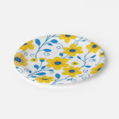 Boter Geel en Blauwe Bloemen Papieren Bordje (Gekanteld)
