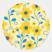 Boter Geel en Blauwe Bloemen Ronde Sticker (Voorkant)
