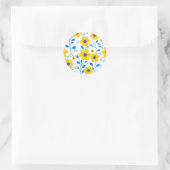 Boter Geel en Blauwe Bloemen Ronde Sticker (Tas)