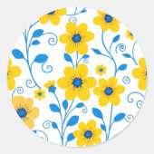 Boter Geel en Blauwe Bloemen Ronde Sticker (Voorkant)