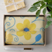Boter Geel en Blauwe Bloemen Tissuepapier (Geschenk)