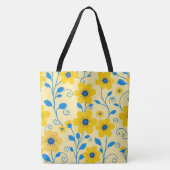 Boter Geel en Blauwe Bloemen Tote Bag (Voorkant)