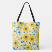 Boter Geel en Blauwe Bloemen Tote Bag (Achterkant)