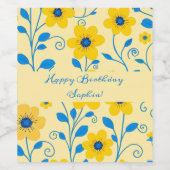 Boter Geel en Blauwe Bloemen Wijn Etiket (Enkel label)