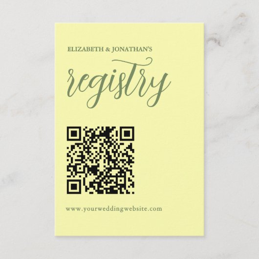 Boter geel en salie minimalistische bruiloft regis informatiekaartje (Voorkant)