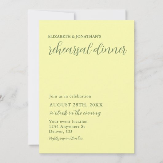 Boter Geel en Salie Minimalistische Oefenavond Kaart (Voorkant)