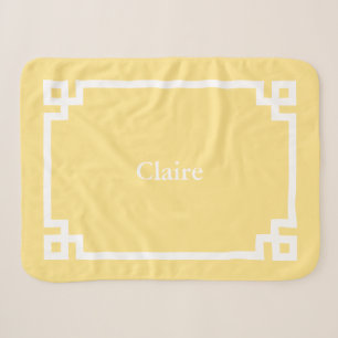 Boter Geel en Wit Griekse Sleutel Monogram Sherpa Deken