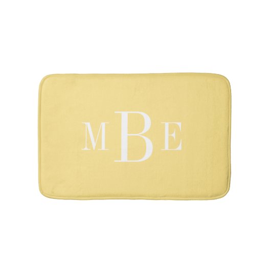 Boter Geel en Wit Klassiek 3 Letter Monogram Badmat (Voorkant)