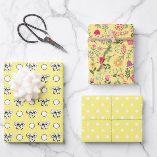 Boter Geel en Witte Stippen Wilde Bloemen Inpakpapier Vel