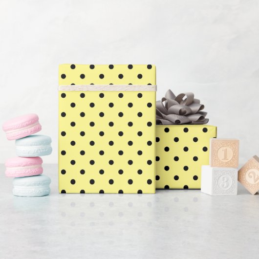 Boter Geel en Zwarte Stippen Cadeaupapier (Baby Shower)