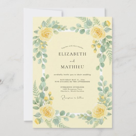 Boter Geel Eucalyptus Bruiloft Kaart (Voorkant)