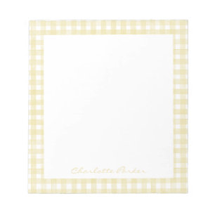 Boter Geel Gingham Aangepaste Naam Notitieblok