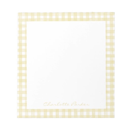 Boter Geel Gingham Aangepaste Naam Notitieblok (Voorkant)