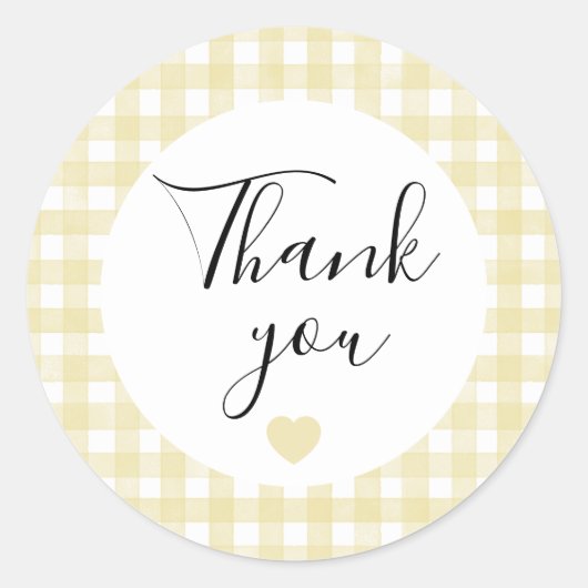 Boter Geel Gingham Bedankt Favor Sticker (Voorkant)