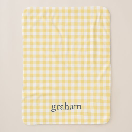 Boter Geel Gingham Monogram Sherpa Deken (Voorkant)