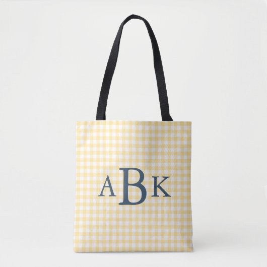 Boter Geel Gingham Monogram Tote Bag (Voorkant)