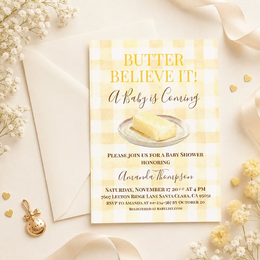 Boter Geel Gingham Neutrale Baby Shower Kaart