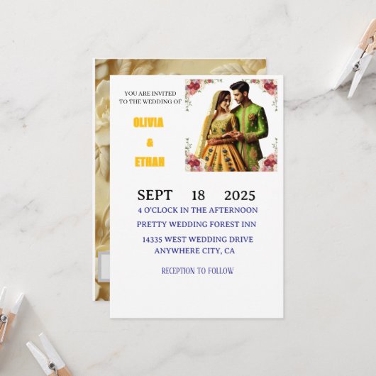 Boter geel & groen Elegante bloemen Kaart (Voorkant / Achterkant in situ)