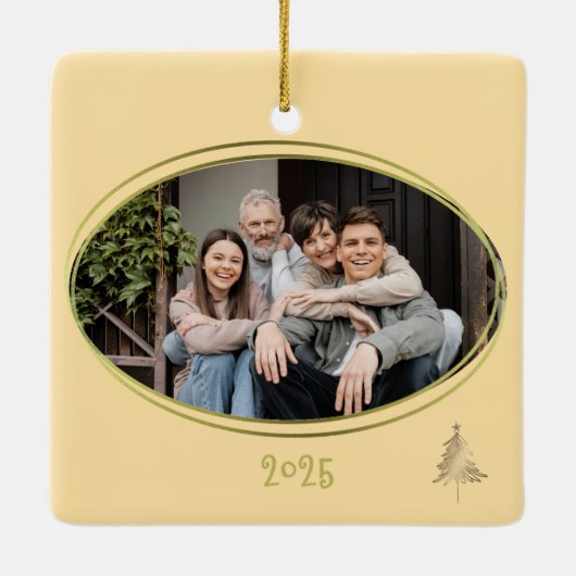 Boter Geel Groen Roze & Gouden Kerstbomen Keramisch Ornament (Achterkant)