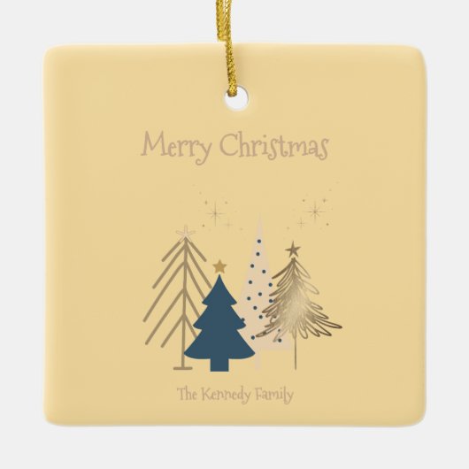 Boter Geel Groen Roze & Gouden Kerstbomen Keramisch Ornament (Voorkant)