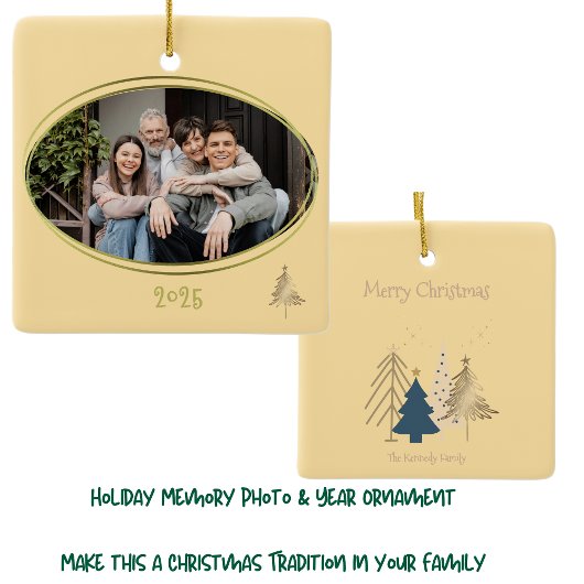 Boter Geel Groen Roze & Gouden Kerstbomen Keramisch Ornament