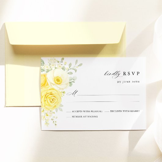 Boter Geel Ivoor Bloem Bruiloft RSVP Kaart