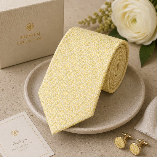 Boter Geel Ivoor Micro-Jacquard Stropdas