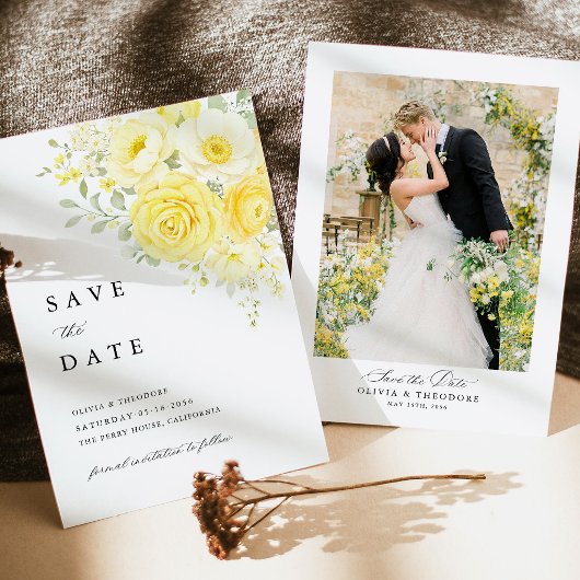 Boter Geel Ivoren Bloem Bruiloft Foto Save The Date