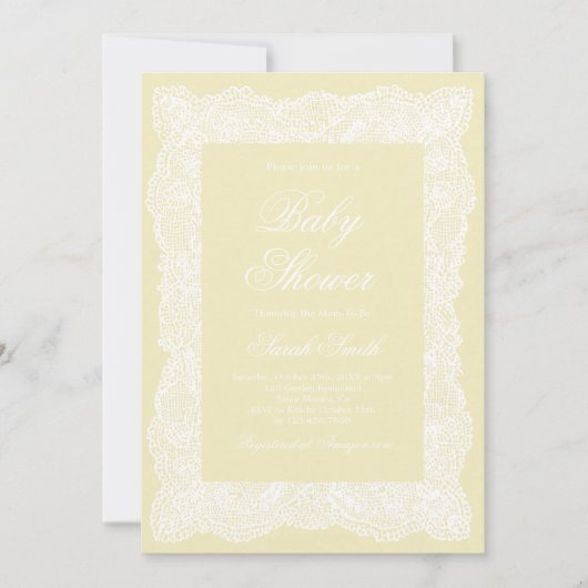 Boter Geel Kant Baby Shower Kaart (Voorkant)