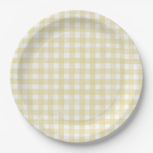 Boter Geel Klassieke Gingham Papieren Bordje
